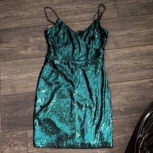 This is a small green sequin dress from lulus.